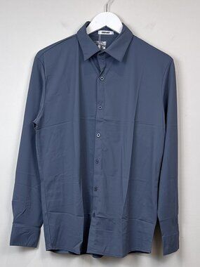 COOFANDY Mens Long Sleeve Stretch Dress Shirt Button Down Slate Blue Size S